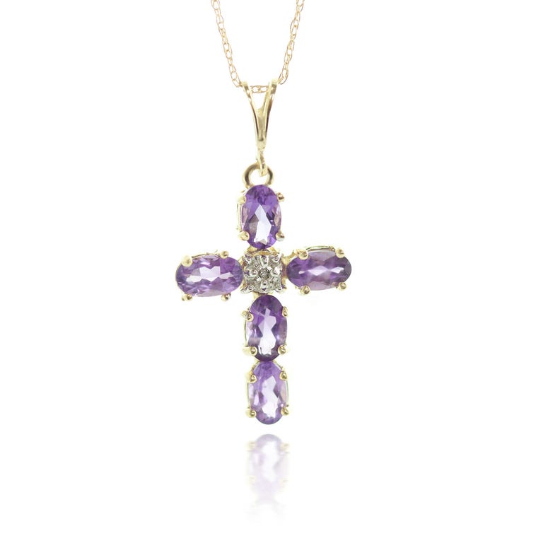 QP Jewellers Amethyst & Diamond Rio Cross Pendant Necklace in 9ct Gold - 1712Y