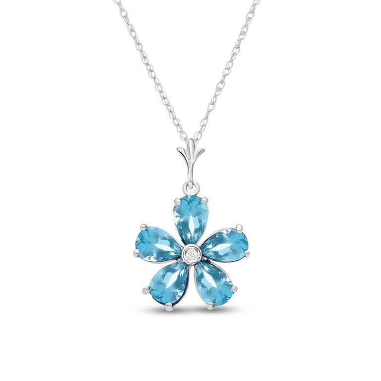 QP Jewellers Blue Topaz & Diamond Flower Petal Pendant Necklace in 9ct White Gold - 3365W