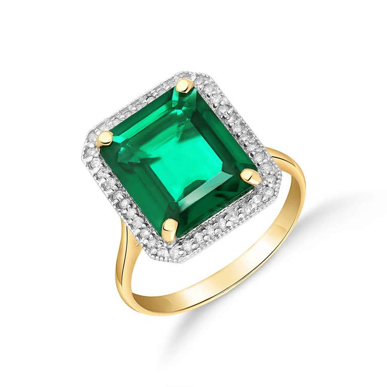 QP Jewellers Lab Grown Emerald & Diamond Halo Ring in 9ct Gold - 5753Y