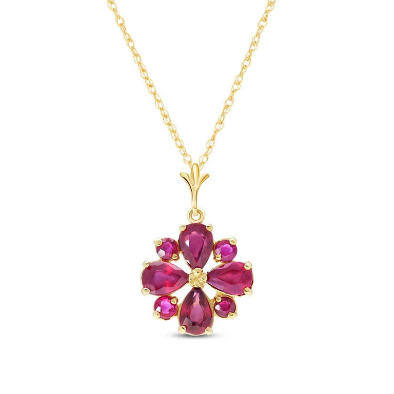 QP Jewellers Ruby Sunflower Pendant Necklace in 9ct Gold - 2157Y