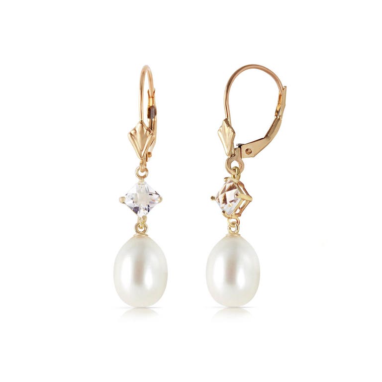 QP Jewellers Pearl & White Topaz Drop Earrings in 9ct Gold - 4551Y