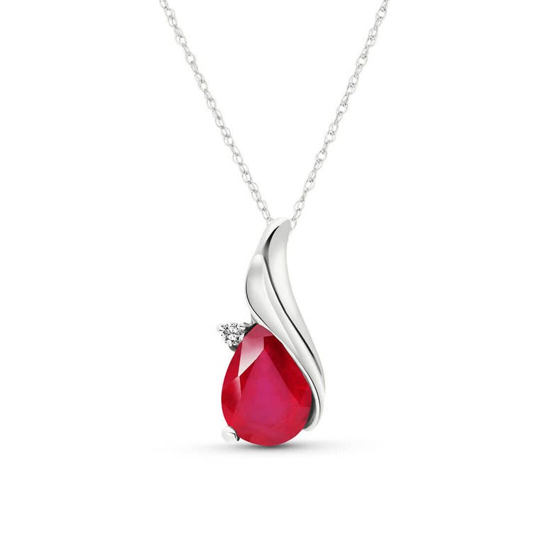 QP Jewellers Ruby & Diamond Pendant Necklace in 9ct White Gold - 5591W