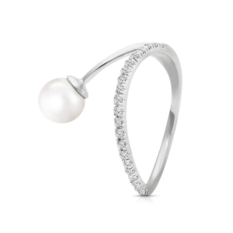 QP Jewellers Pearl & Diamond Ring in 9ct White Gold - 5675W