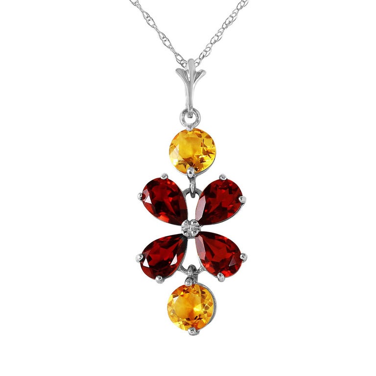 QP Jewellers Garnet & Citrine Blossom Pendant Necklace in 9ct White Gold - 1591W - Product Image #1