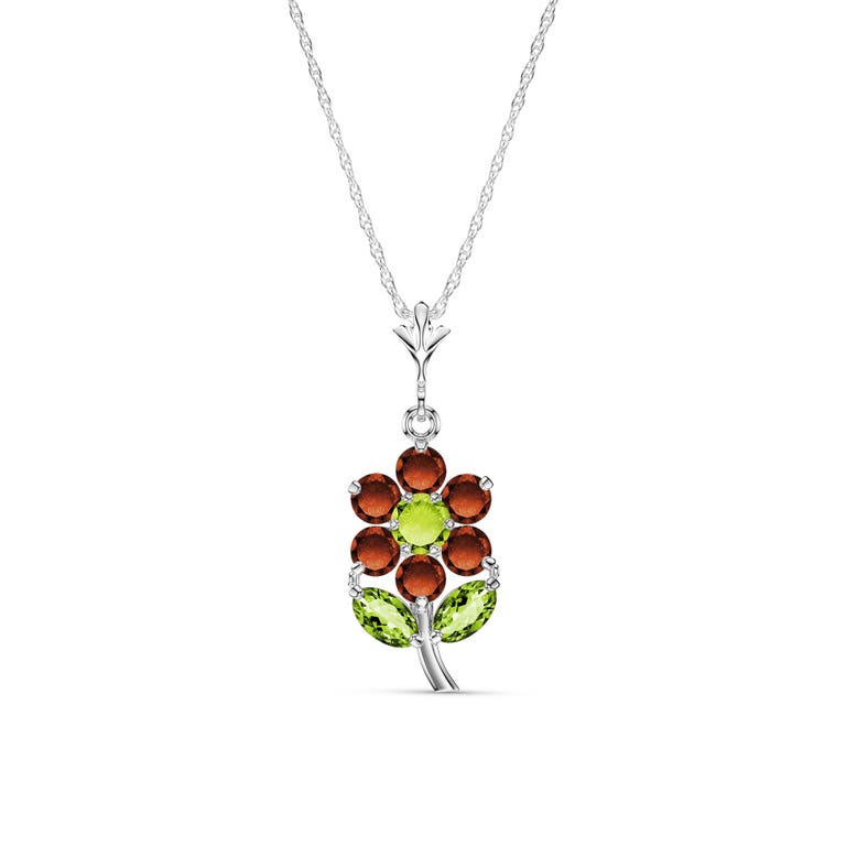 QP Jewellers Citrine, Peridot & Garnet Flower Petal Pendant Necklace in 9ct White Gold - 2374W - Product Image #1