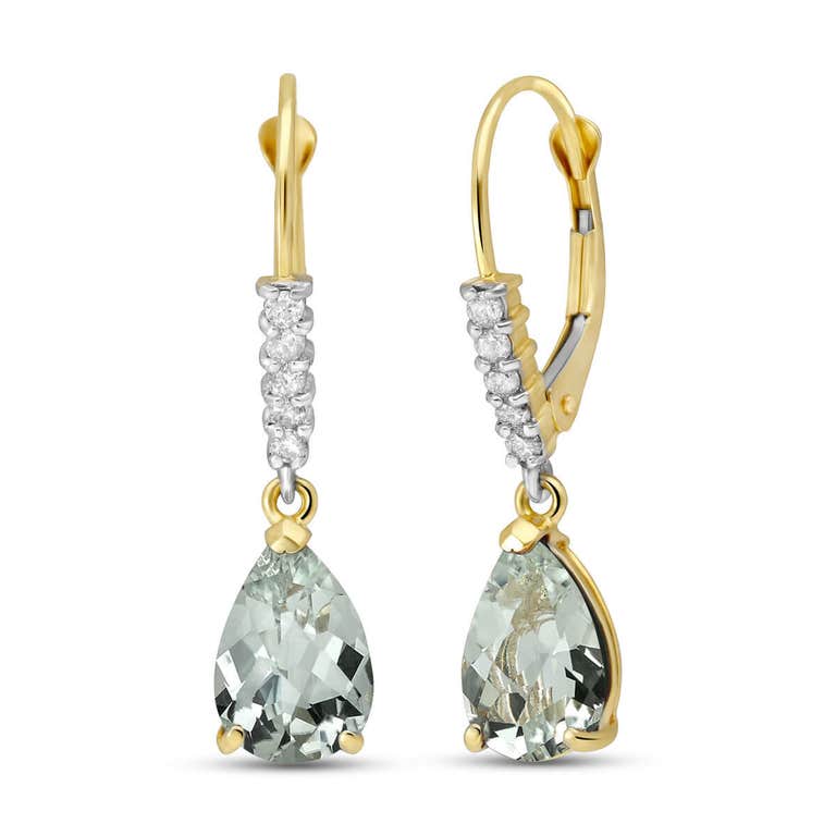 QP Jewellers Green Amethyst & Diamond Belle Drop Earrings in 9ct Gold - 2982Y - Product Image #1