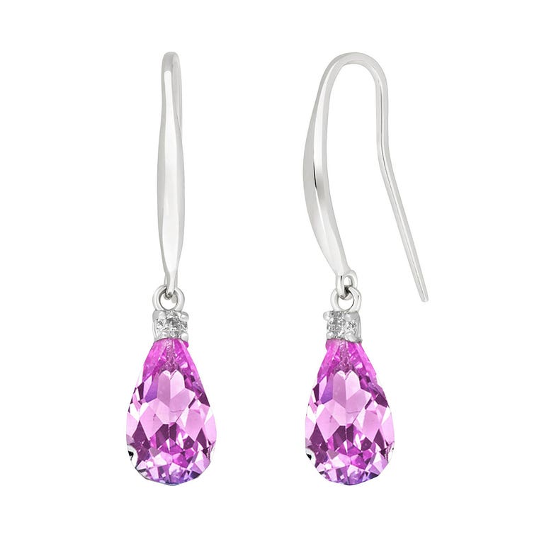 QP Jewellers Pink Topaz & Diamond Drop Earrings in 9ct White Gold - 3006W