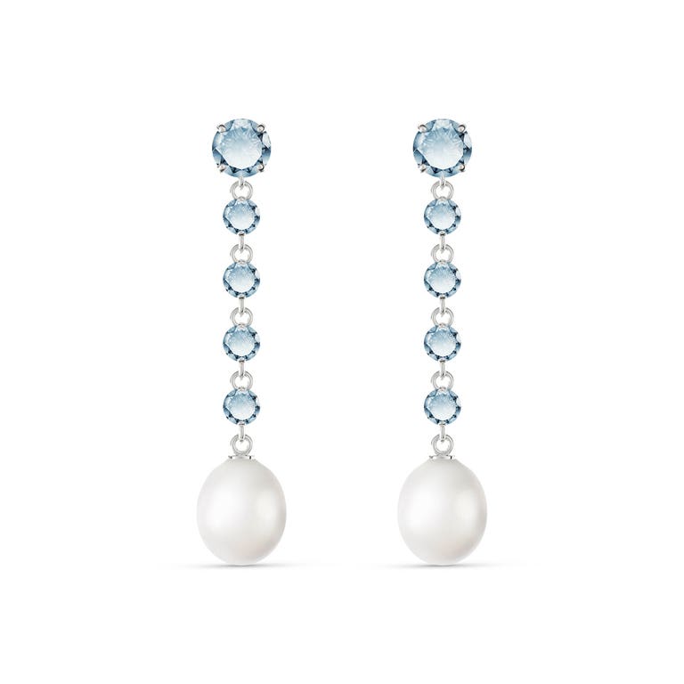 QP Jewellers Aquamarine & Pearl By The Yard Drop Earrings in 9ct White Gold - 3254W - Product Image #1