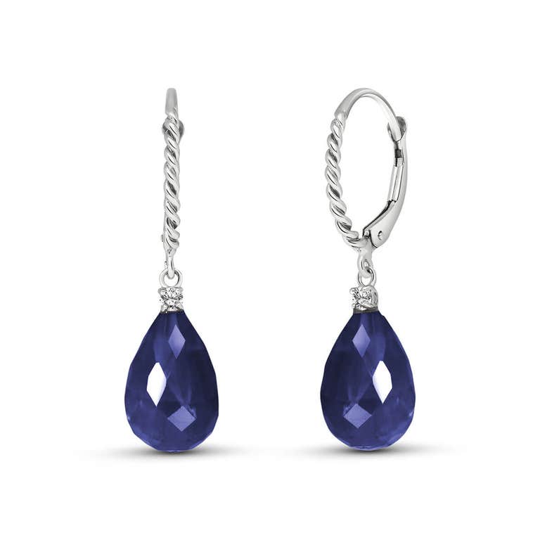 QP Jewellers Sapphire & Diamond Stem Drop Earrings in 9ct White Gold - 3287W