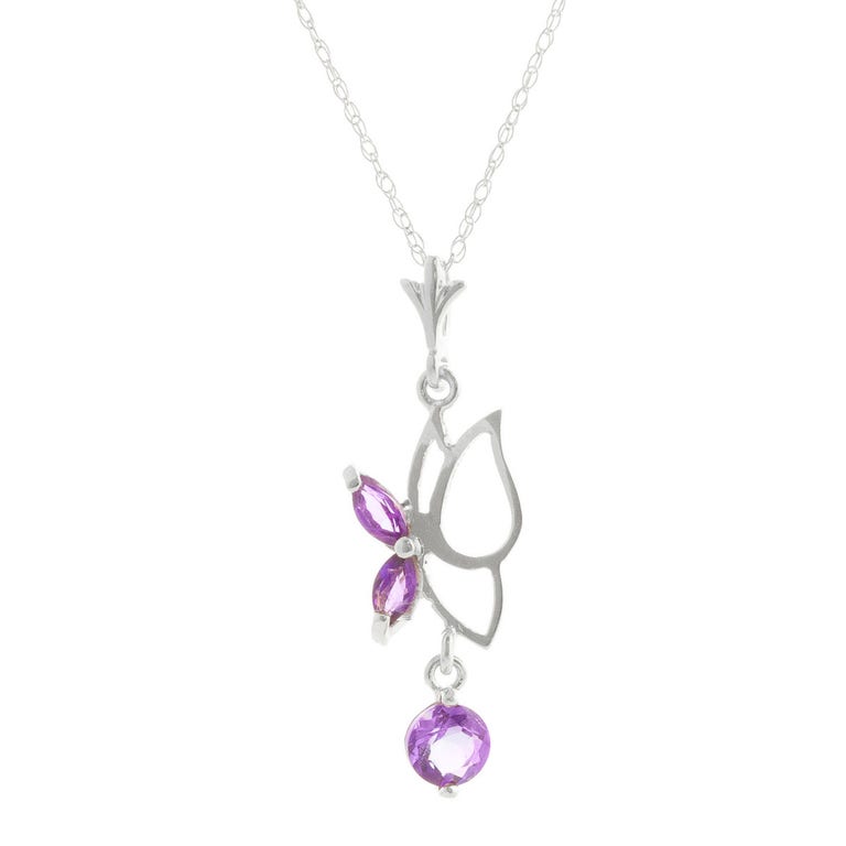QP Jewellers Amethyst Butterfly Pendant Necklace in 9ct White Gold - 4206W
