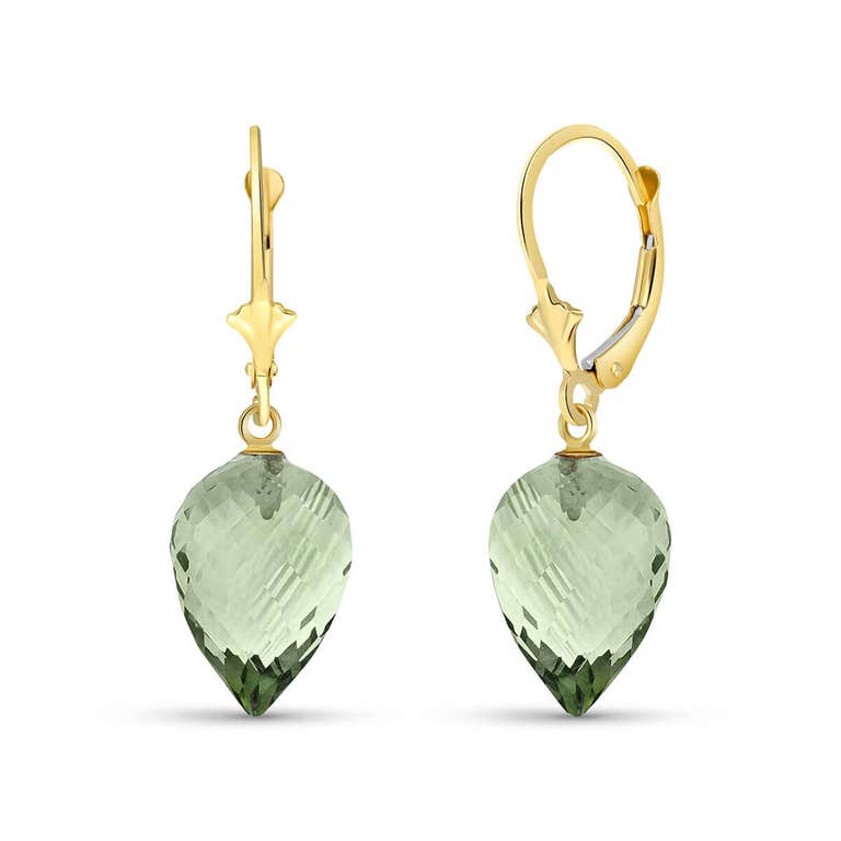 QP Jewellers Green Amethyst Briolette Drop Earrings 19ctw in 9ct Gold - 4649Y - Product Image #1