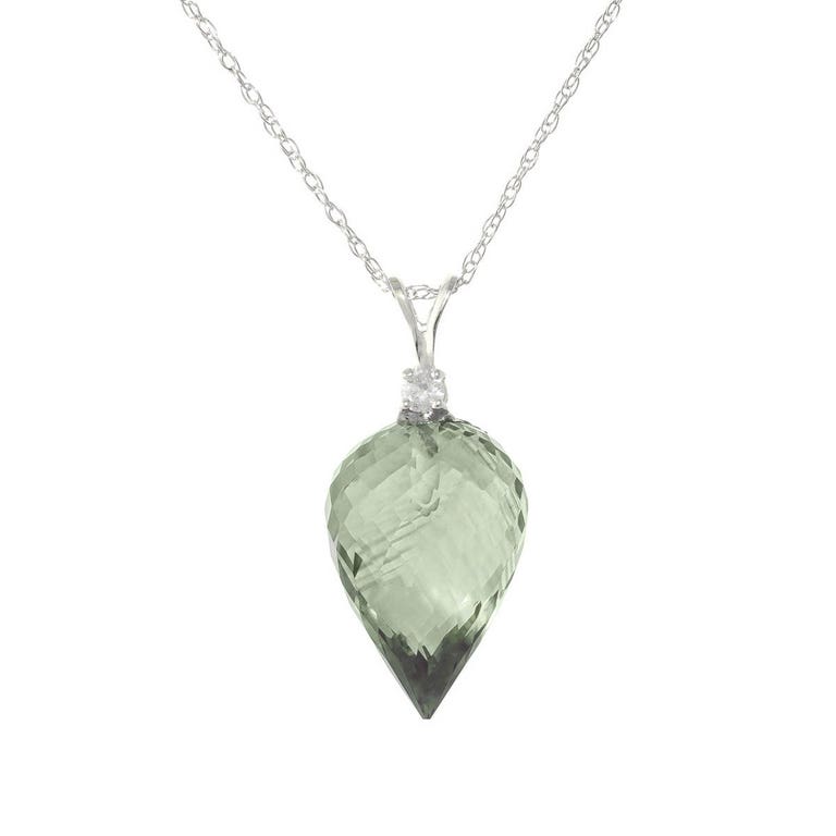 QP Jewellers Green Amethyst & Diamond Pendant Necklace in 9ct White Gold - 4708W - Product Image #1