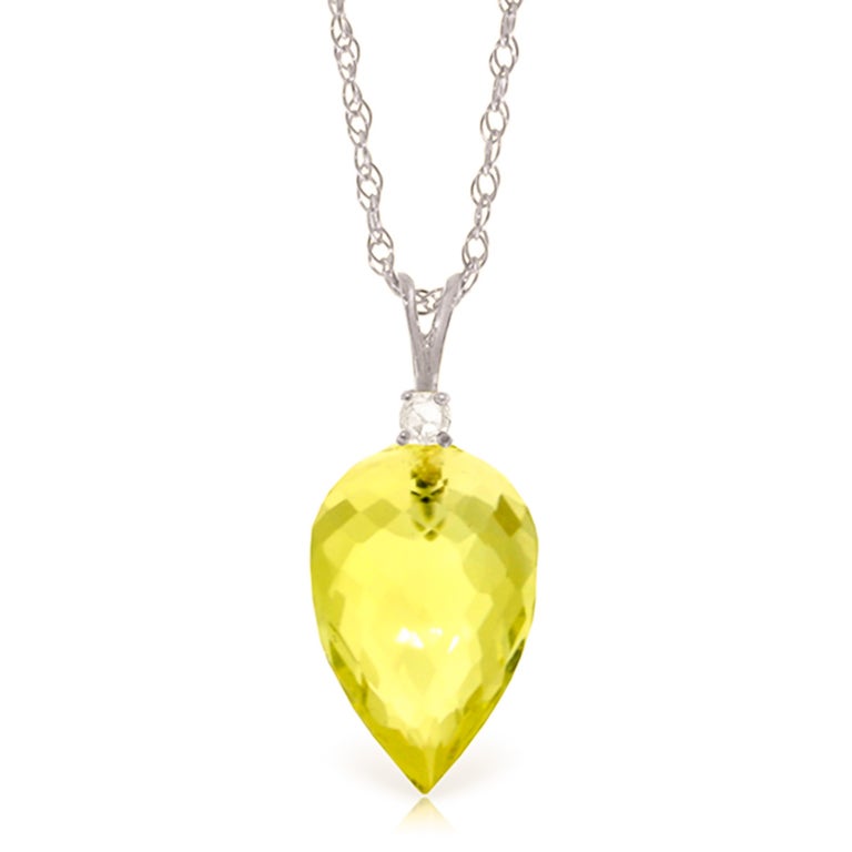 QP Jewellers Lemon Quartz & Diamond Pendant Necklace in 9ct White Gold - 4712W