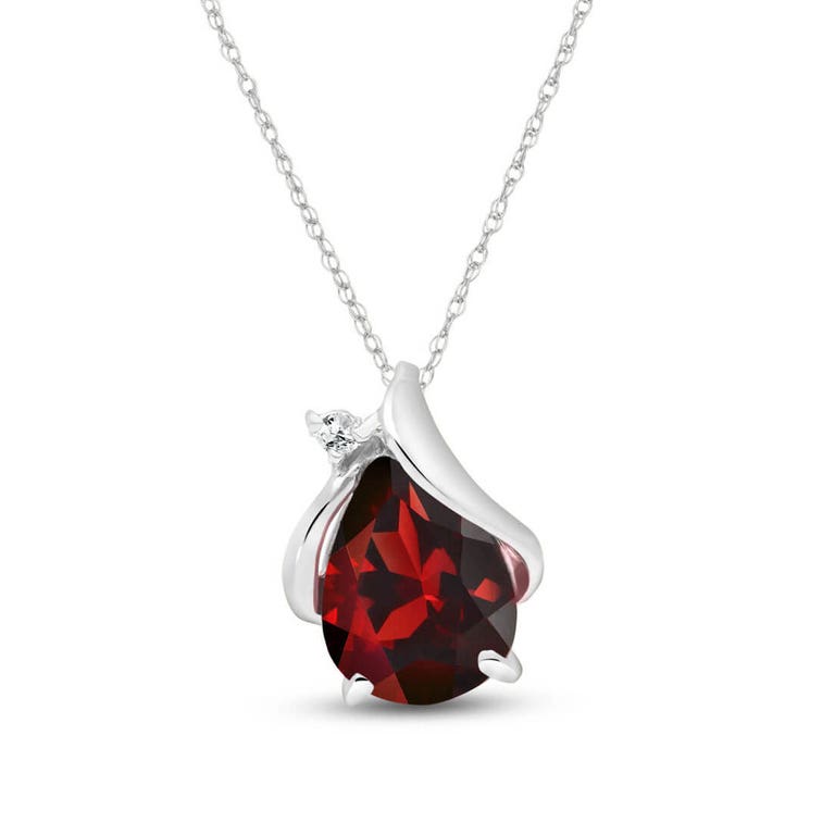 QP Jewellers Garnet & Diamond Pendant Necklace in 9ct White Gold - 5150W - Product Image #1