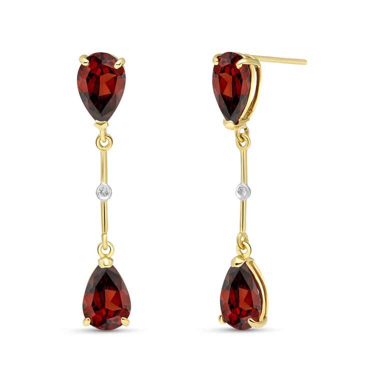 QP Jewellers Garnet & Diamond Drop Earrings in 9ct Gold - 5347Y - Product Image #1