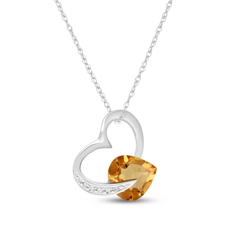 QP Jewellers Citrine & Diamond Pendant Necklace in 9ct White Gold - 5509W