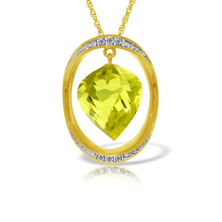 QP Jewellers Lemon Quartz & Diamond Pendant Necklace in 9ct Gold - 5560Y