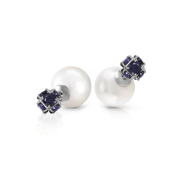 QP Jewellers Pearl & Sapphire Double Shell Stud Earrings in 9ct White Gold - 5704W - Product Image #1