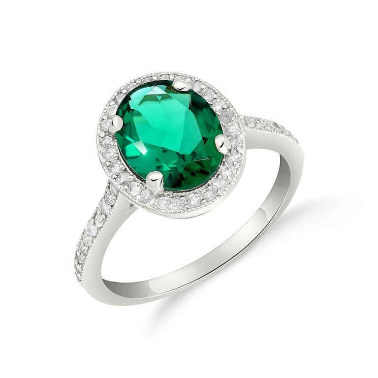 QP Jewellers Lab Grown Emerald & Diamond Halo Ring in Sterling Silver - 5762S - Product Image #1