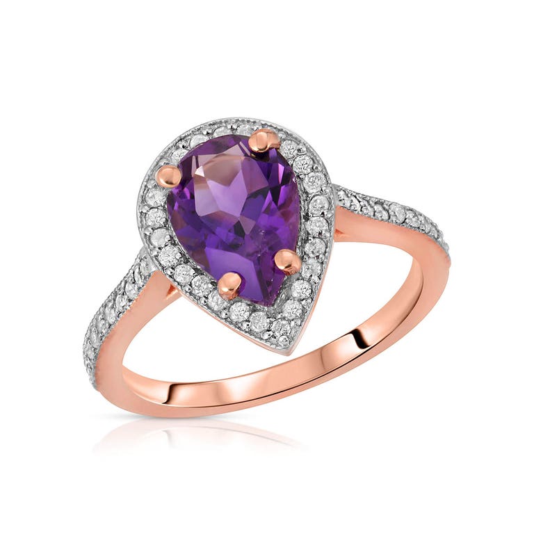 QP Jewellers Amethyst & Diamond Ring in 9ct Rose Gold - 5812R