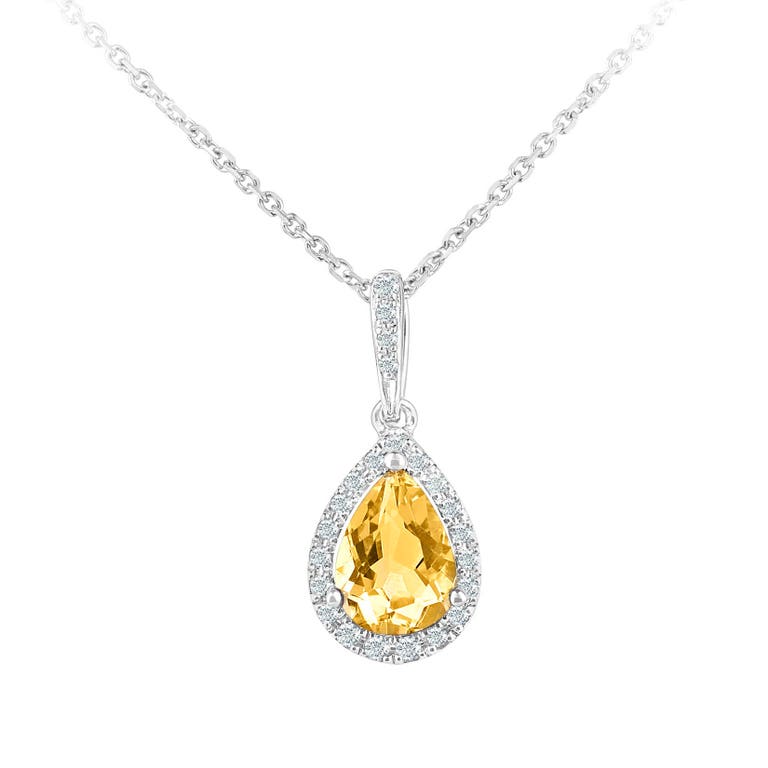 Bail & Stone Citrine & Diamond Pendant Teardrop Necklace in 9ct White Gold - BN54880W
